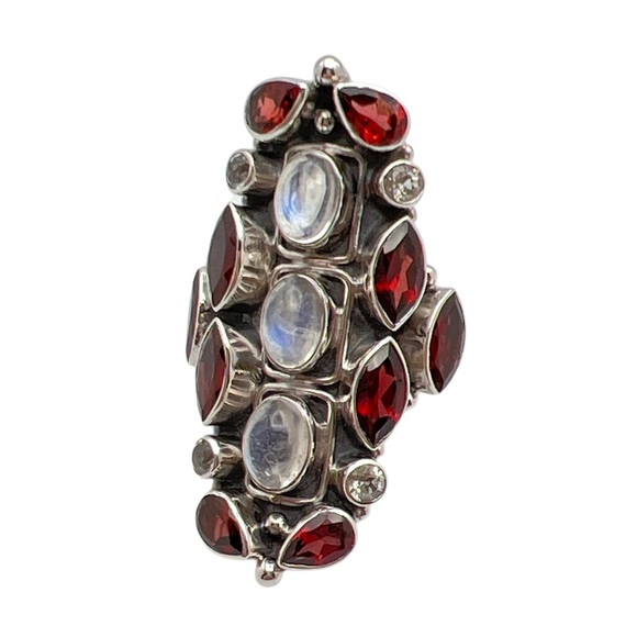 🌟NICKY BUTLER 925 Sterling Silver Moonstone Garnet Statement Ring Size 7… - Picture 15 of 16